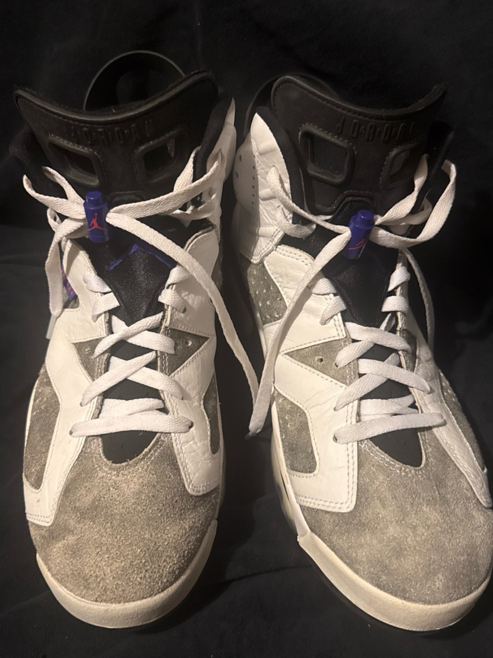 Jordan Men's White, Gray & Black High-Top Sneakers with Purple Accents